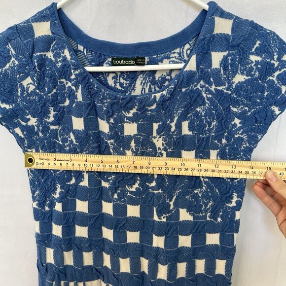 Anthropologie Troubadour Gingham Garden Dress Small‎ Blue White Soft Knit A-Line - Picture 9 of 13